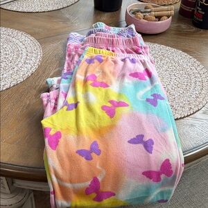 Colorful Butterfly Fleece Lounge Pants, Girls 14/16, 3 bottoms, one price
